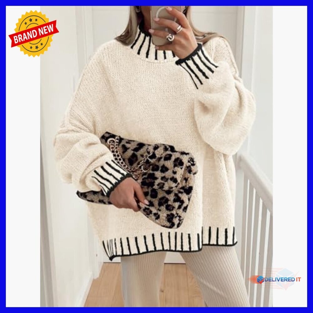 Oversized Chunky Knit Pullover Sweater Long Sleeve Mock Neck Winter Top - Picture 4 of 7